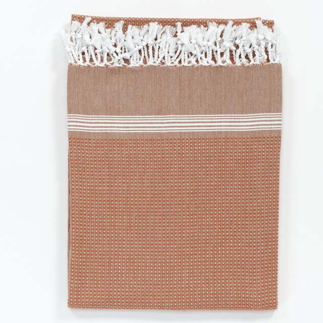 Rackhams Tuana Cotton Hammam Towel - Burnt Orange with White Stripes - image 1