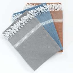 Rackhams Tuana Cotton Hammam Towel - Burnt Orange with White Stripes - thumbnail 3