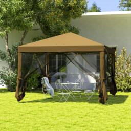 Rackhams Heavy Duty Pop Up Gazebo with Removable Mesh Sidewall Black - Khaki - thumbnail 1