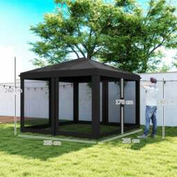 Rackhams Heavy Duty Pop Up Gazebo with Removable Mesh Sidewall Black - Khaki - thumbnail 6