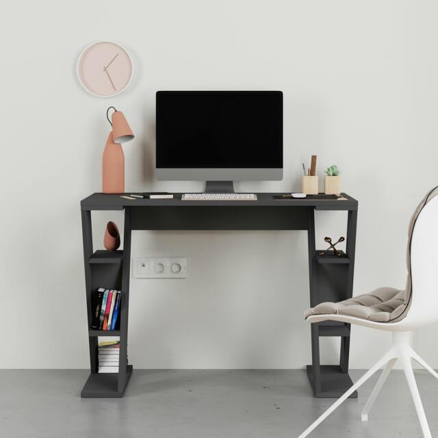 Rackhams Modern Papillon 106cm Working Desk Particleboard 3 Mini Shelves, Cross Design Legs H75xW106cm - Anthracite Grey - image 1
