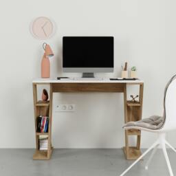 Rackhams Modern Papillon 106cm Working Desk Particleboard 3 Mini Shelves, Cross Design Legs H75xW106cm - Anthracite Grey - thumbnail 2