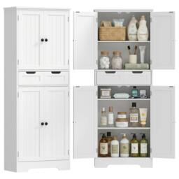 Rackhams Bathroom Tall Cabinet with Drawer, Shelves and Doors, White - thumbnail 2