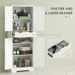 Rackhams Bathroom Tall Cabinet with Drawer, Shelves and Doors, White - thumbnail 4