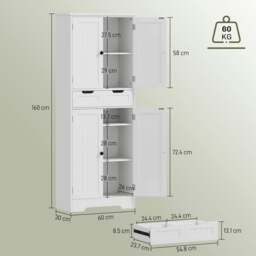 Rackhams Bathroom Tall Cabinet with Drawer, Shelves and Doors, White - thumbnail 3