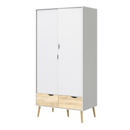 Rackhams Oslo Wardrobe 2 Doors 2 Drawers in White and Oak - White - Malemine - 1 - thumbnail 3