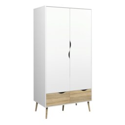 Rackhams Oslo Wardrobe 2 Doors 2 Drawers in White and Oak - White - Malemine - 1