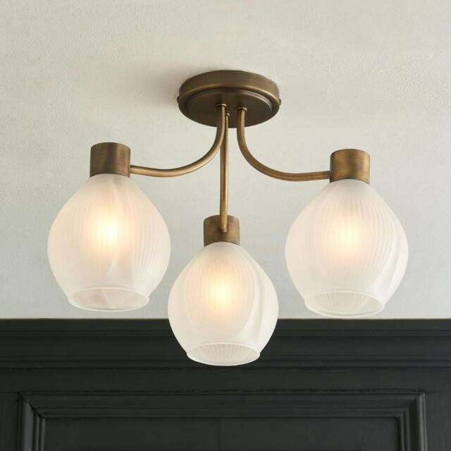 Rackhams Hamilton 3 Light Antique Brass Semi Flush Ceiling Light - image 1