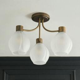 Rackhams Hamilton 3 Light Antique Brass Semi Flush Ceiling Light - thumbnail 2