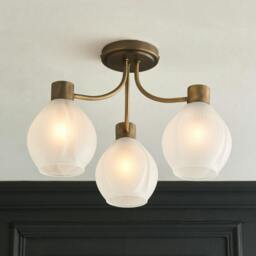 Rackhams Hamilton 3 Light Antique Brass Semi Flush Ceiling Light - thumbnail 1