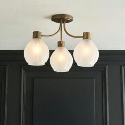 Rackhams Hamilton 3 Light Antique Brass Semi Flush Ceiling Light - thumbnail 3