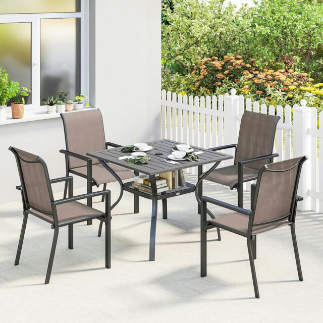 Rackhams 5 Pieces Outdoor Dining Set for 4, Patio Furniture Set - Grey and Khaki - Table and 4 chairs - Garden Dining Set - image 1