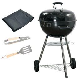Rackhams Portable Kettle Charcoal Grill BBQ Smoker w/ Cover, Lid, & Thermometer - Black - Metal - 65L x 65W x 108H cm - thumbnail 2