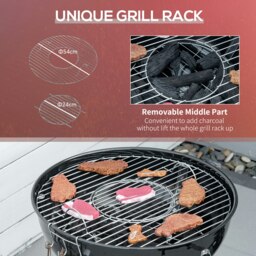 Rackhams Portable Kettle Charcoal Grill BBQ Smoker w/ Cover, Lid, & Thermometer - Black - Metal - 65L x 65W x 108H cm - thumbnail 3