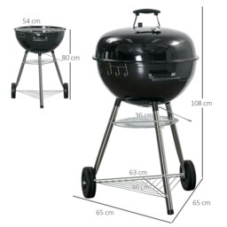 Rackhams Portable Kettle Charcoal Grill BBQ Smoker w/ Cover, Lid, & Thermometer - Black - Metal - 65L x 65W x 108H cm - thumbnail 5