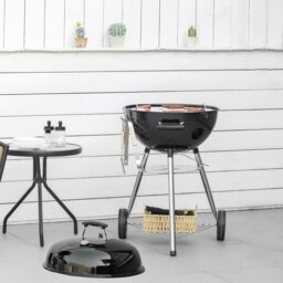 Rackhams Portable Kettle Charcoal Grill BBQ Smoker w/ Cover, Lid, & Thermometer - Black - Metal - 65L x 65W x 108H cm - thumbnail 1