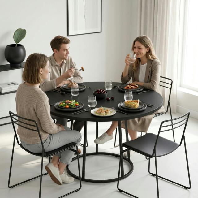 Rackhams Round Dining Table for 4-6 Space Saving 120 cm - Black - image 1