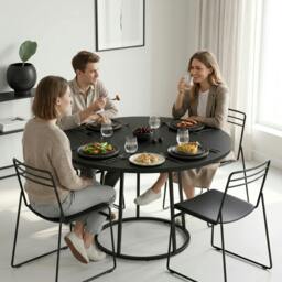 Rackhams Round Dining Table for 4-6 Space Saving 120 cm - Black