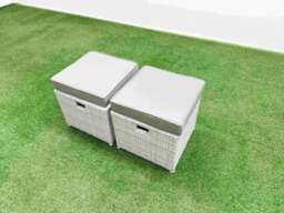 Rackhams PE Rattan Lounge Sofa Set 10 Seater Outdoor Garden Furniture Set with Gas Fire Pit Table Love Sofa 2 Big Footstools 2 Side Tables Light Grey - thumbnail 6