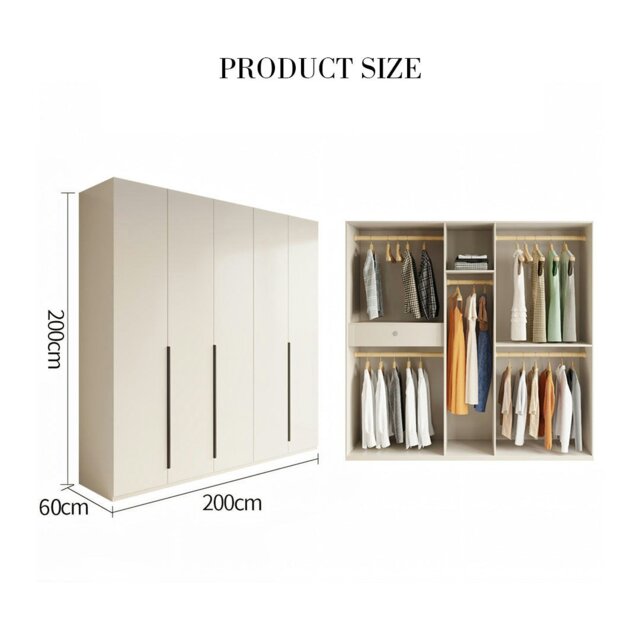 Rackhams Petrov Wooden Wardrobe - Cream - 200 x 60 x 200cm - image 1