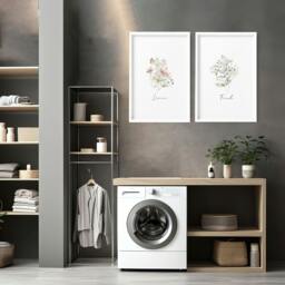 Rackhams Laundry Room Posters - Set of 2 wall art prints - A4 8.27 x 11.69 in / 21 x 29.7 cm - Satin Photo paper 280 gsm - Oak Frame
