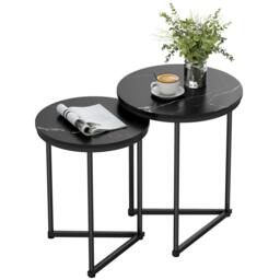 Rackhams Nesting Coffee Table Set of 2 with Metal Frame, Black Marble Effect - Black - Large: 45 cm, Small: 40 cm - MDF, Steel - thumbnail 2