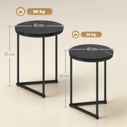 Rackhams Nesting Coffee Table Set of 2 with Metal Frame, Black Marble Effect - Black - Large: 45 cm, Small: 40 cm - MDF, Steel - thumbnail 5