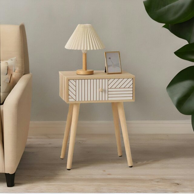 Rackhams Natural Brown Bedside Table With Drawer - image 1
