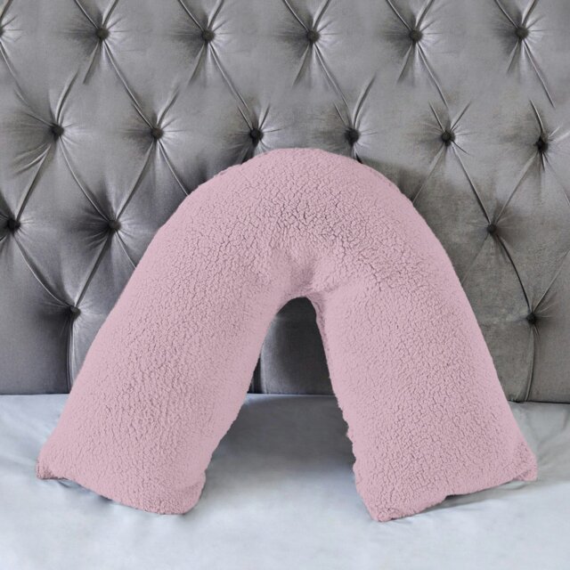 Rackhams Teddy Bear Fleece Super Soft Cosy V Shape Pillowcase - Pink - image 1