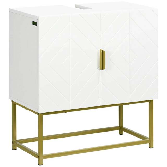 Rackhams Bathroom Mirror Cabinet Under Sink Storage Cabinet Basin Cupboard with 2 Doors and Gold Steel Legs - image 1