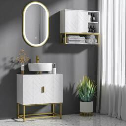 Rackhams Bathroom Mirror Cabinet Under Sink Storage Cabinet Basin Cupboard with 2 Doors and Gold Steel Legs - thumbnail 2
