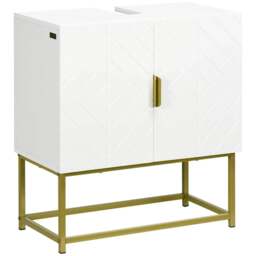 Rackhams Bathroom Mirror Cabinet Under Sink Storage Cabinet Basin Cupboard with 2 Doors and Gold Steel Legs - thumbnail 1