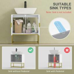 Rackhams Bathroom Mirror Cabinet Under Sink Storage Cabinet Basin Cupboard with 2 Doors and Gold Steel Legs - thumbnail 4
