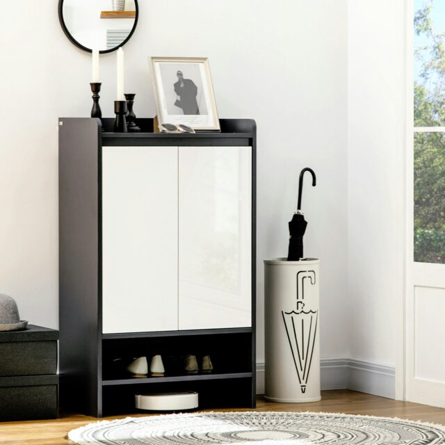 Rackhams Modern Storage Cabinet with High Gloss White Doors for 15 Pairs of Shoes - image 1