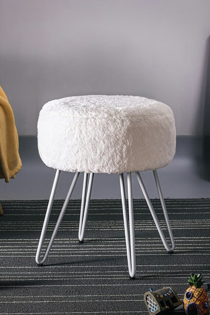 Rackhams Soft Fluffy White Low Chair Dressing Footstool with Metal Leg - White - image 1