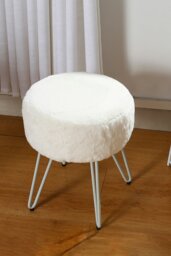 Rackhams Soft Fluffy White Low Chair Dressing Footstool with Metal Leg - White - thumbnail 2