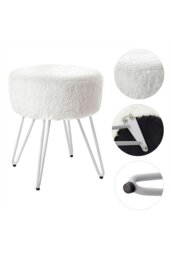 Rackhams Soft Fluffy White Low Chair Dressing Footstool with Metal Leg - White - thumbnail 3
