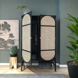 Rackhams Tandy Black Rattan Wardrobe - Oak