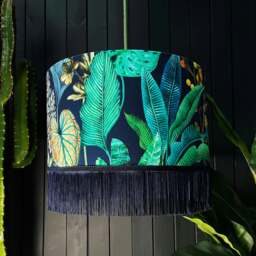 "Rackhams Rainforest Velvet Lampshade With Indigo Fringing - Table / Floor Lamp - 40cm Diameter x 25cm Height (16"" x 10"")"