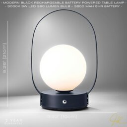 Rackhams Matt Black Rechargeable Touch Dimmable Lantern Table Lamp with Frosted Shade - thumbnail 5