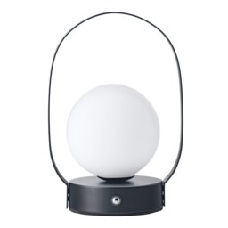 Rackhams Matt Black Rechargeable Touch Dimmable Lantern Table Lamp with Frosted Shade - thumbnail 1