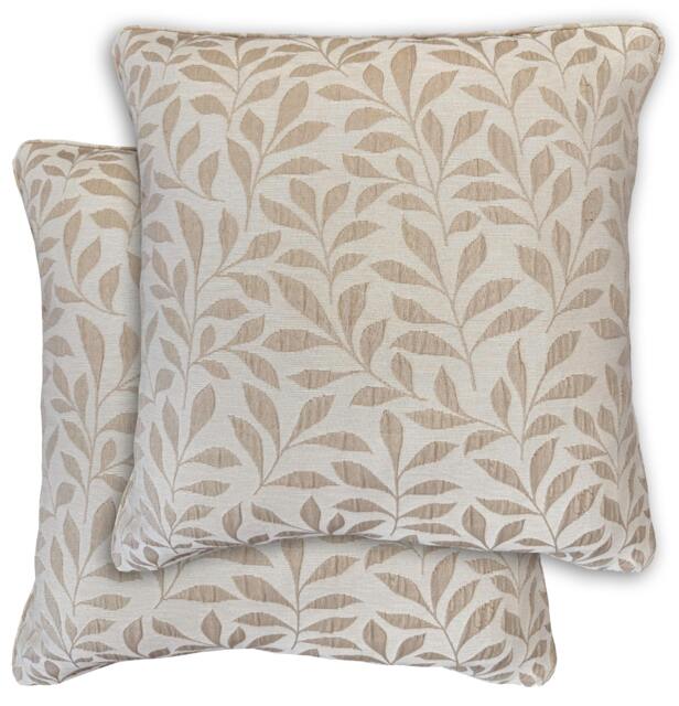 Rackhams Pair of Sherwood Jacquard Leaf Double Sided Zip Opening Piped Edge Cushion Covers - Cases Only - Natural - image 1