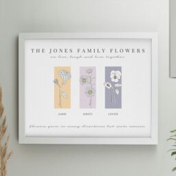Rackhams Personalised Birth Flower Family of 3 White Framed Print - thumbnail 1
