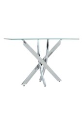 Rackhams 40cmD Stylish Tempered Glass Coffee Table Rectangular Dining Table with Chrome Cross Legs - Clear - thumbnail 5