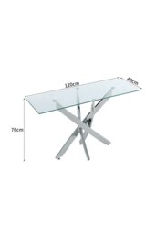 Rackhams 40cmD Stylish Tempered Glass Coffee Table Rectangular Dining Table with Chrome Cross Legs - Clear - thumbnail 3