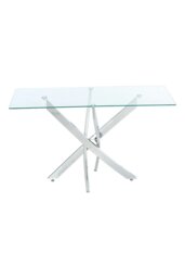 Rackhams 40cmD Stylish Tempered Glass Coffee Table Rectangular Dining Table with Chrome Cross Legs - Clear - thumbnail 4
