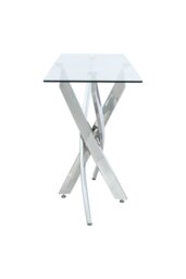 Rackhams 40cmD Stylish Tempered Glass Coffee Table Rectangular Dining Table with Chrome Cross Legs - Clear - thumbnail 6