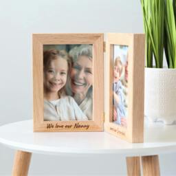 "Rackhams Personalised Solid Oak Hinged Picture Frame - For 6x4"" or 7x5"" Photos, Natural Finish - For 6""x4"" photos - Engraved + Prints" - thumbnail 2
