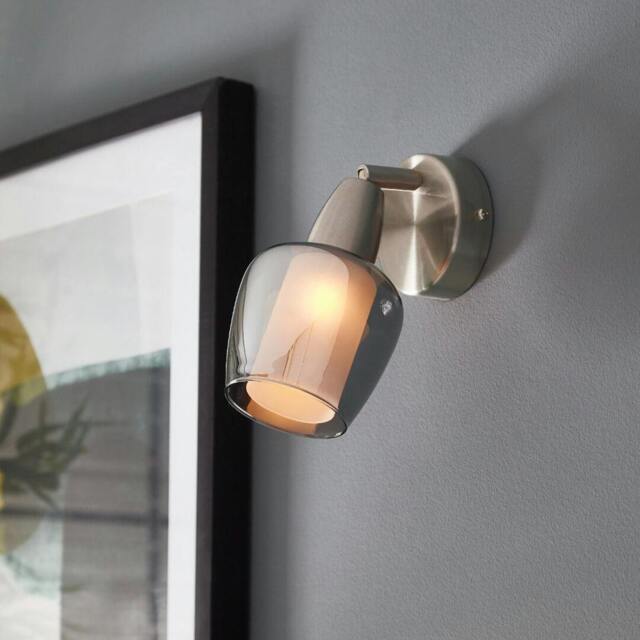 Rackhams Kennen 1 Light Nickel and Smoked Glass Wall Light - image 1