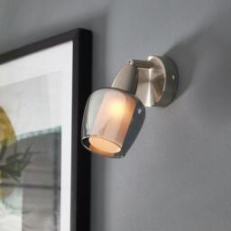 Rackhams Kennen 1 Light Nickel and Smoked Glass Wall Light - thumbnail 1